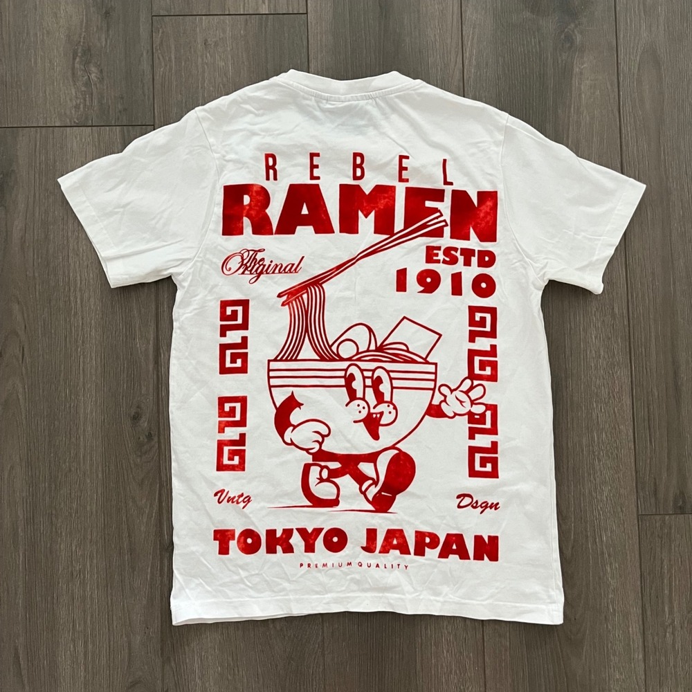 Rebel Vengeance Mens Rebel Ramen Tokyo Japan Graphic T-Shirt White Small
